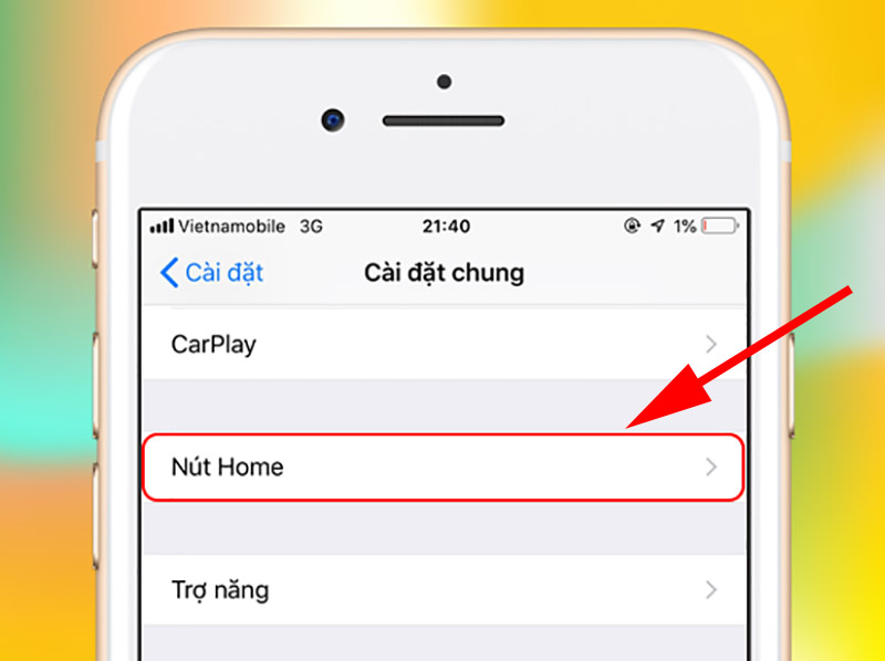 Sau đó chọn Nút Home